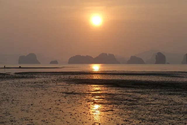 Sunrise over the limestone islands of Phang Nga Bay