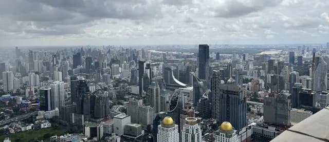 Downtown Bangkok from above, dense with towers