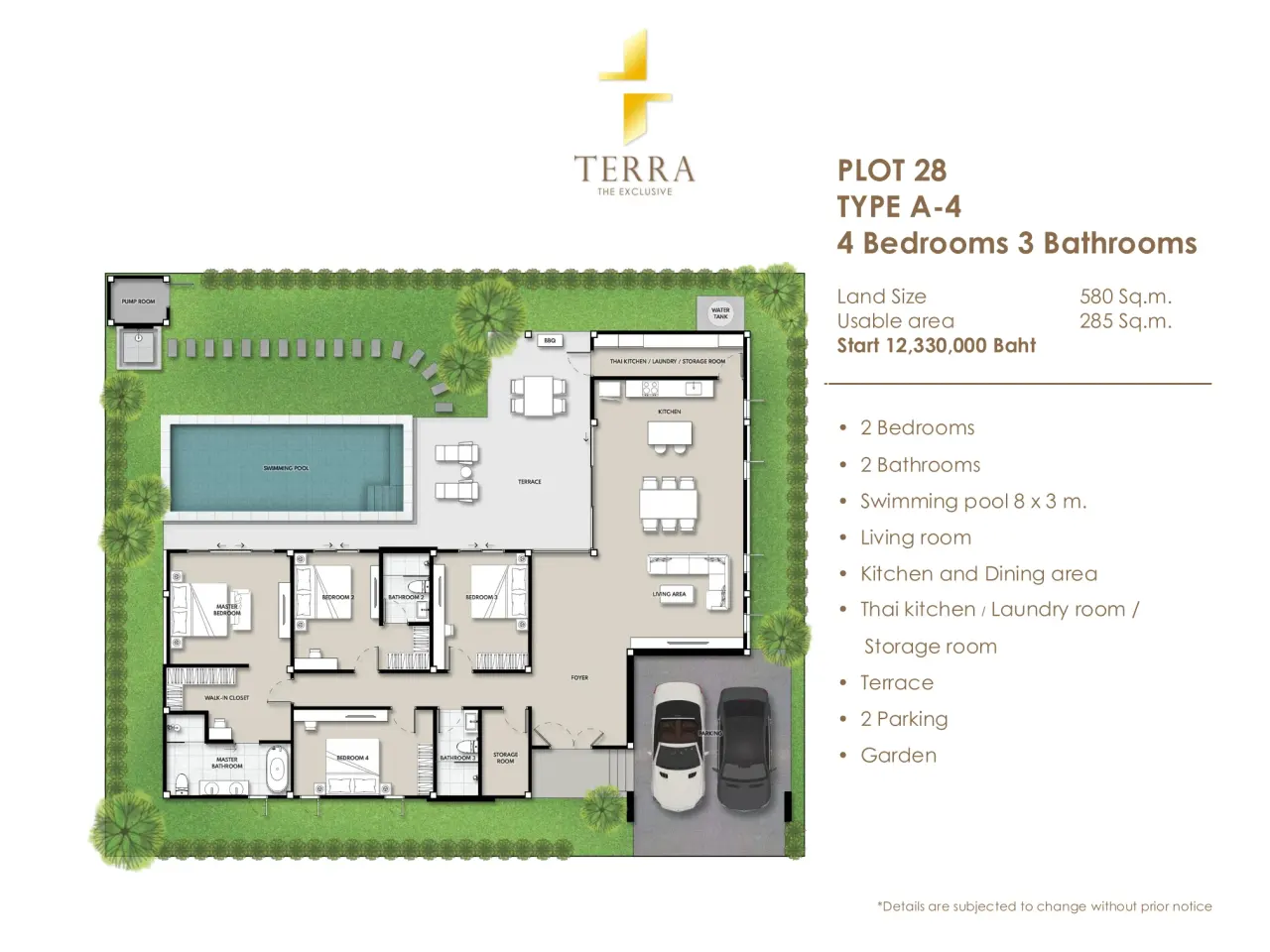 Villa · 2 ห้องนอน · 2 ห้องน้ำ · 285 m²