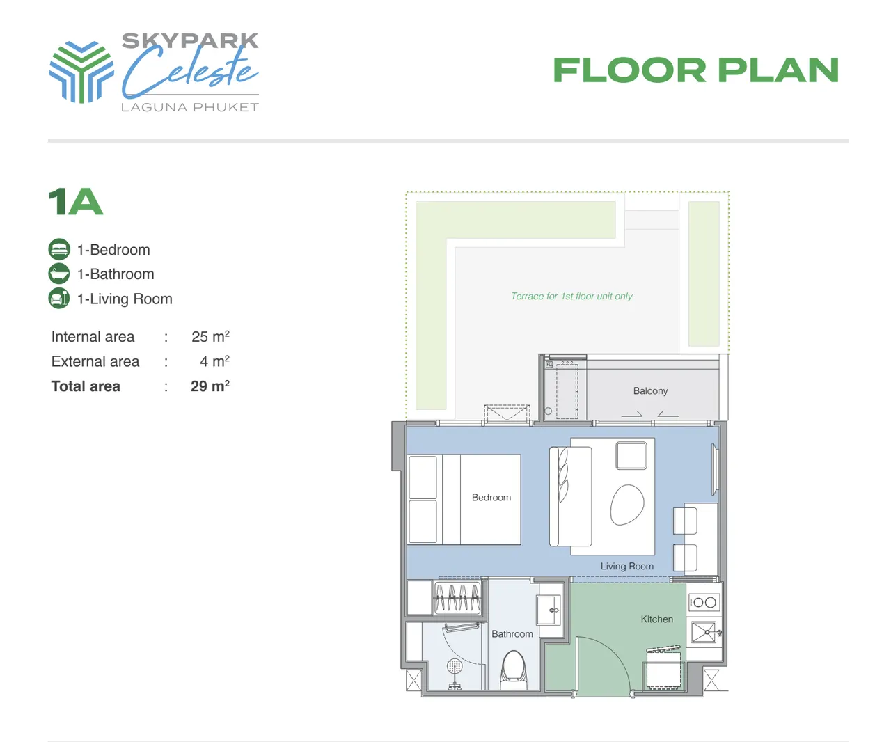 Condo · 1 ห้องนอน · 1 ห้องน้ำ · 29 m²